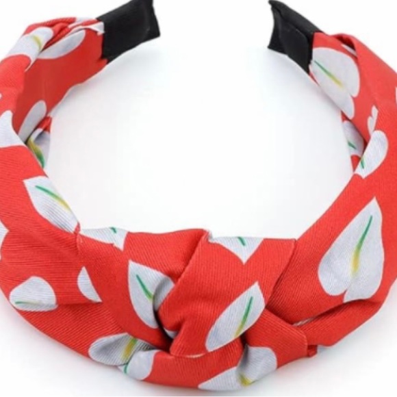 Red & White Leaf Pattern Top Knot Headband - Picture 7 of 13